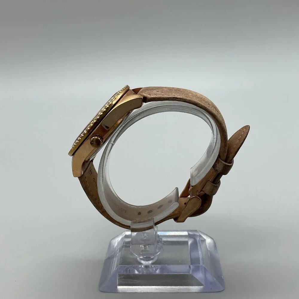 Fossil ES3816 Womens Watch 37mm Silver Tone Crystals Brown Leather New Battery